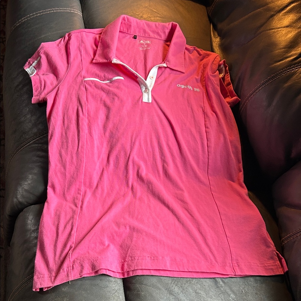 Adidas Pink Polo Golf Shirt with White Accents